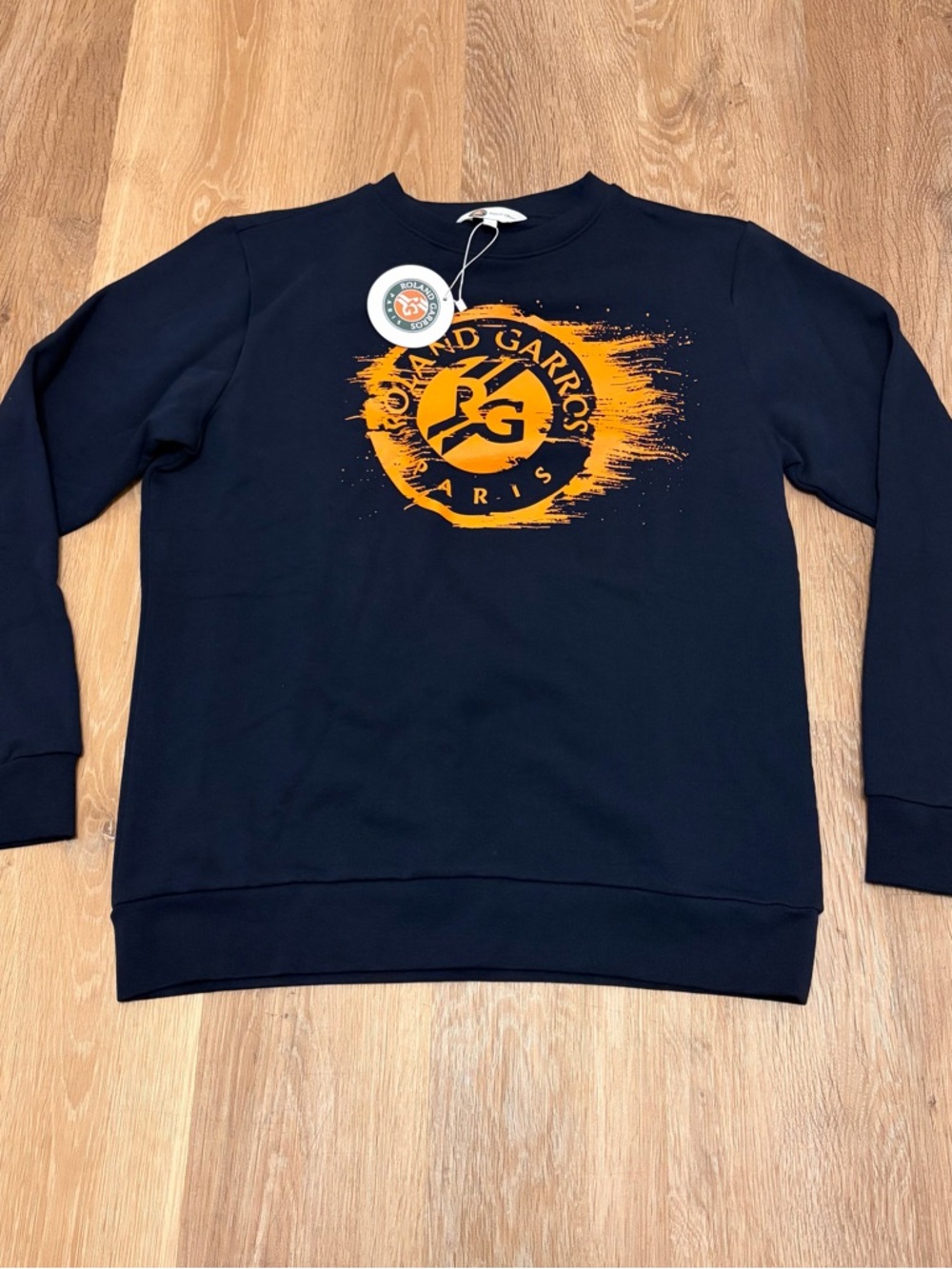 NWT Roland-Garros Navy Crewneck Sweatshirt with Orange Logo Tennis Paris Slam